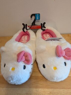 Hello Kitty Pink and White Plush Indoor Slippers